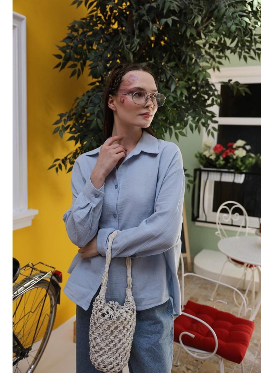 Müslin Uzun Kol Gömlek - Bebe Mavisi