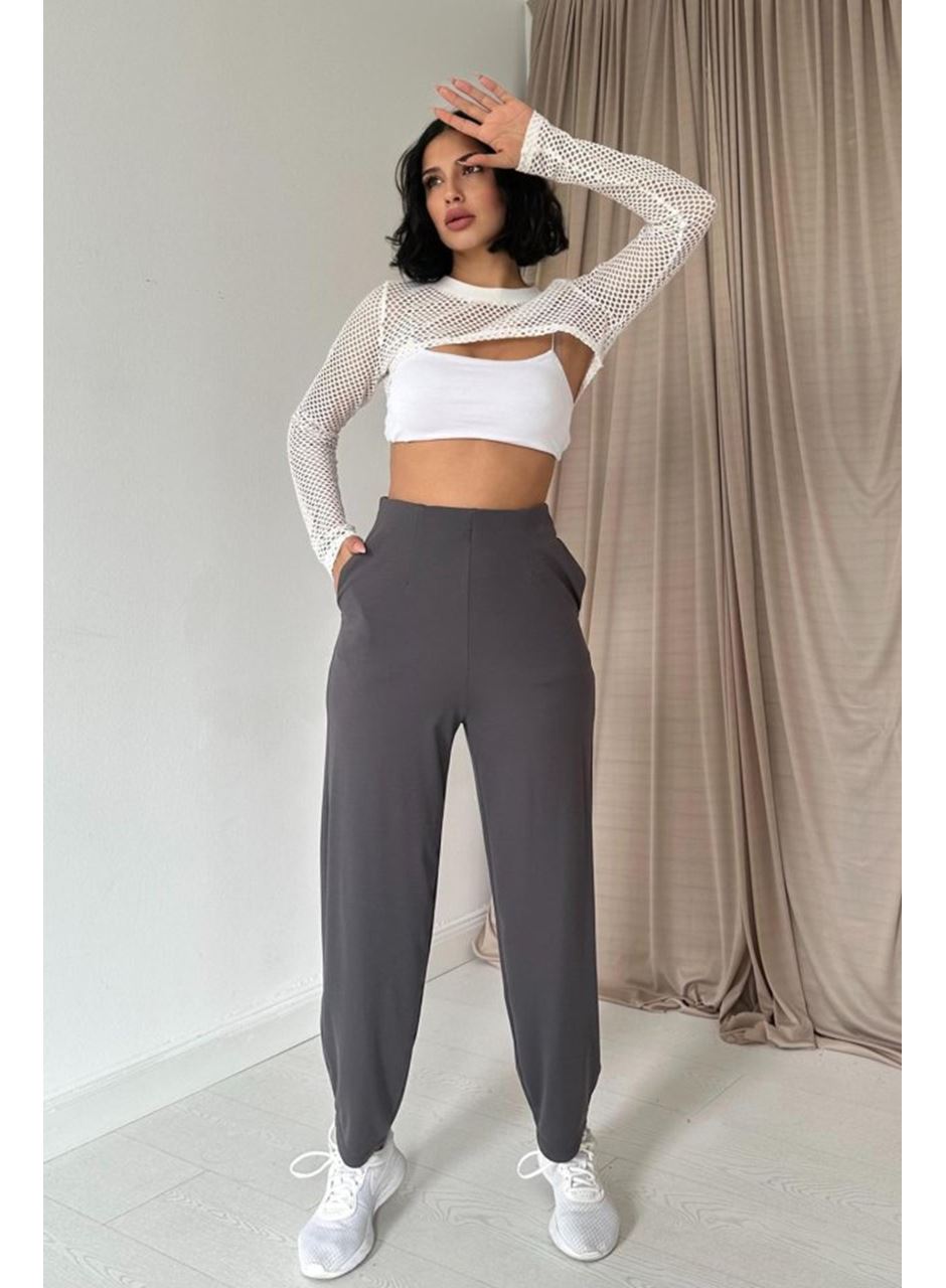 Füme Pensli Lastik Detaylı Pantolon