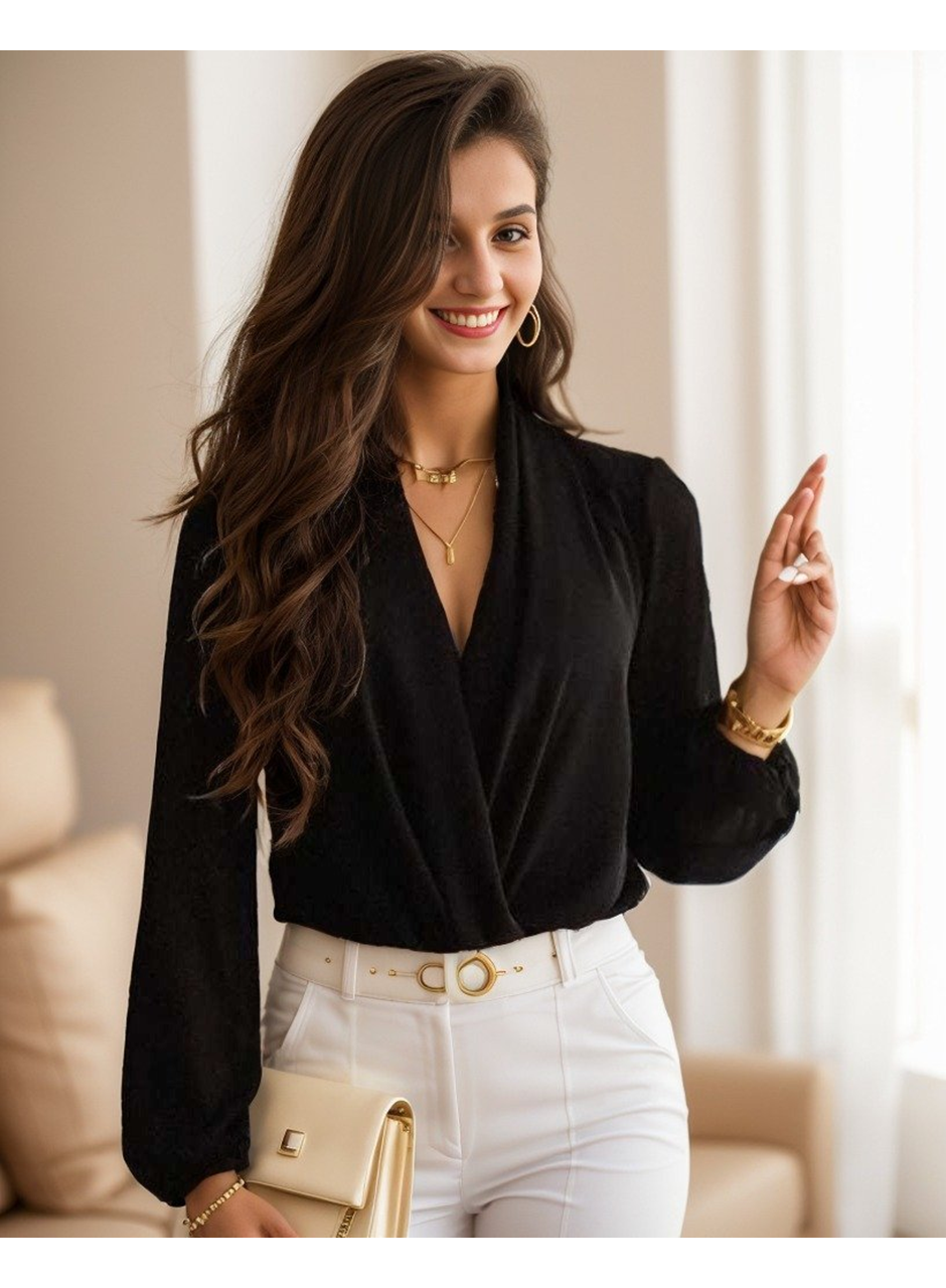 Kadın Uzun Kollu Kruvaze Yaka Sandy Bluz