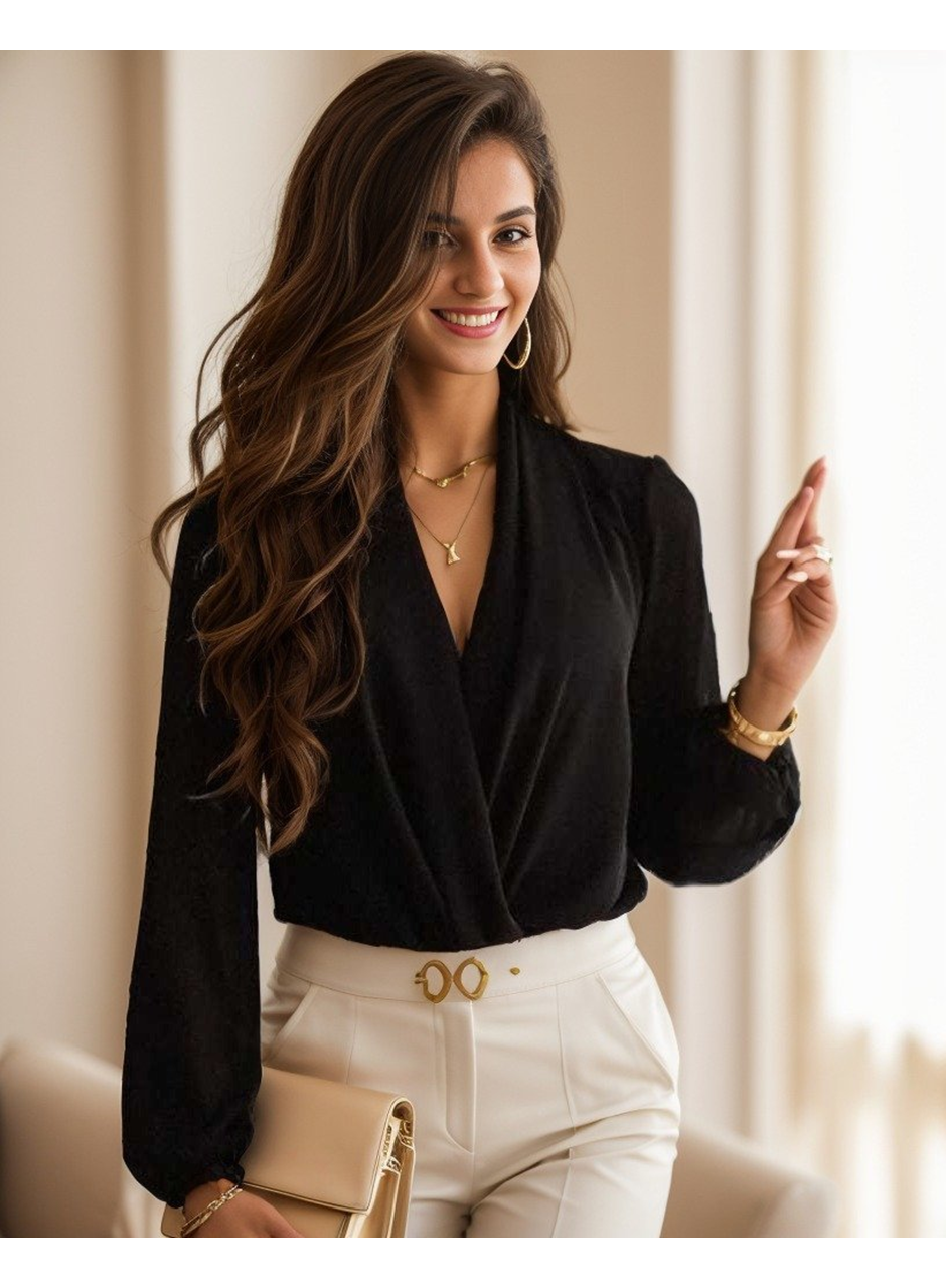 Kadın Uzun Kollu Kruvaze Yaka Sandy Bluz