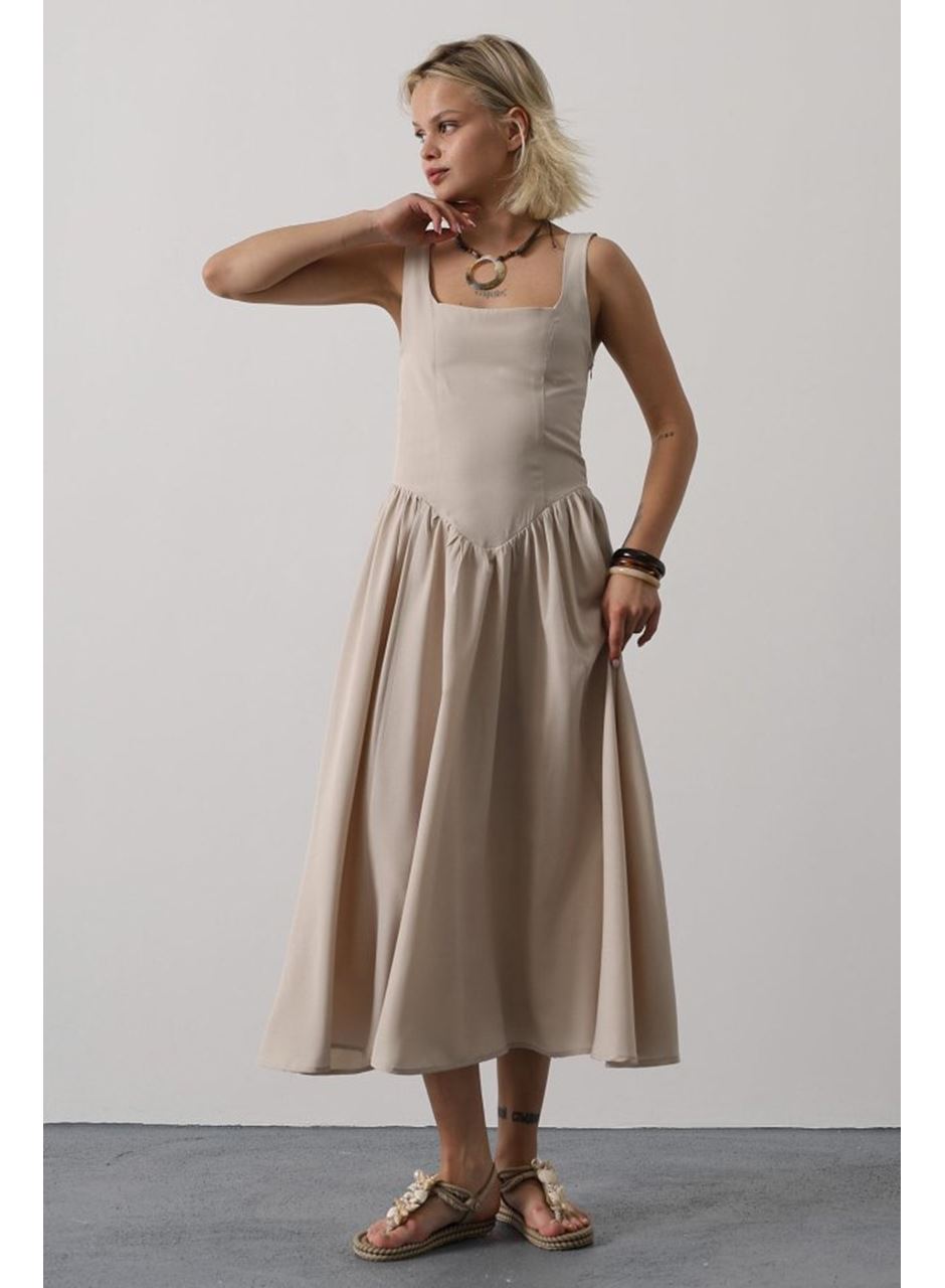 Askılı Uzun Elbise - Taş