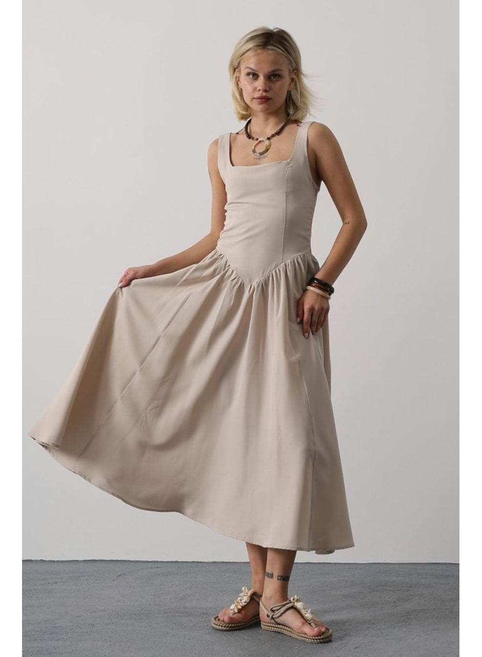 Askılı Uzun Elbise - Taş