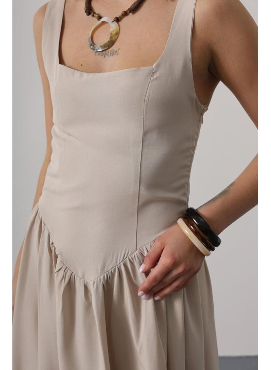 Askılı Uzun Elbise - Taş