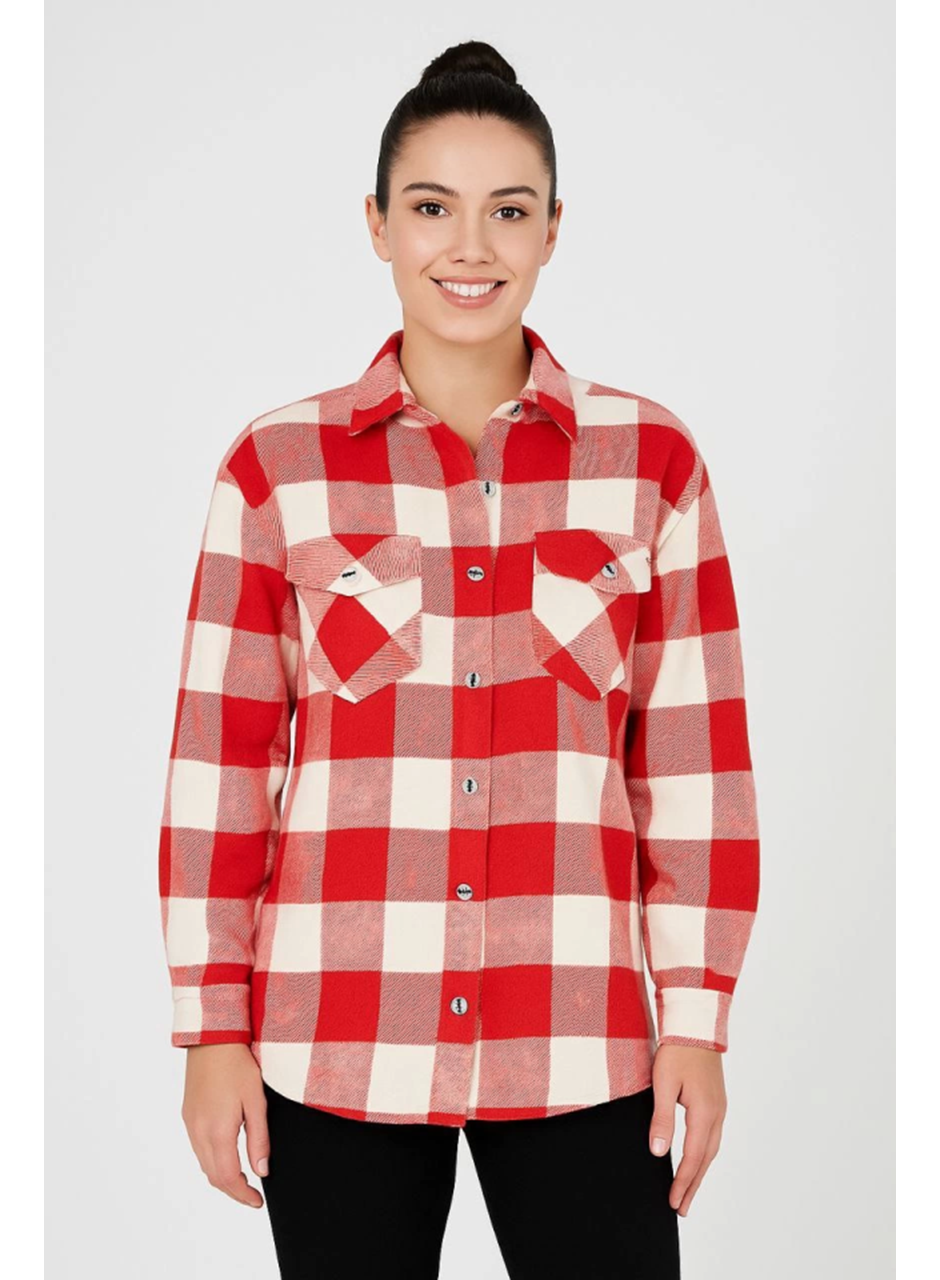 Uzun Kollu Oduncu Gömlek - Bordo