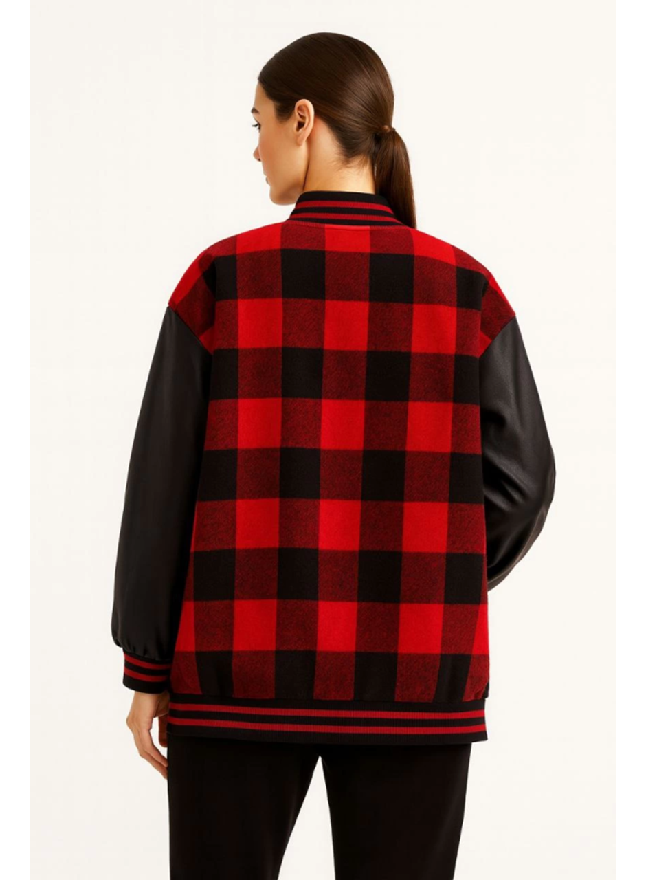 Kolları Suni Deri Içi Astarlı Oduncu Kolej Içi Ceket - Bordo