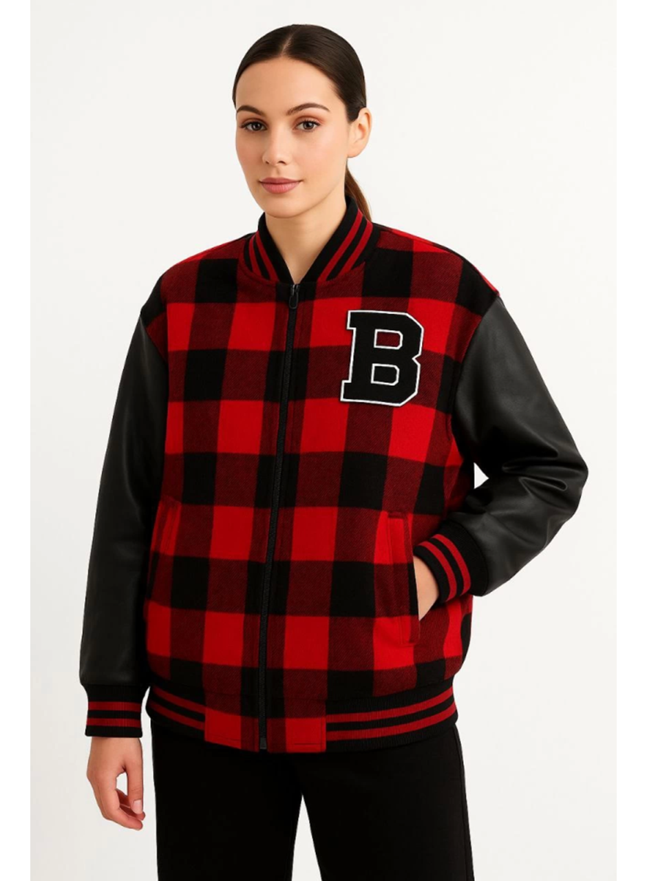 Kolları Suni Deri Içi Astarlı Oduncu Kolej Içi Ceket - Bordo