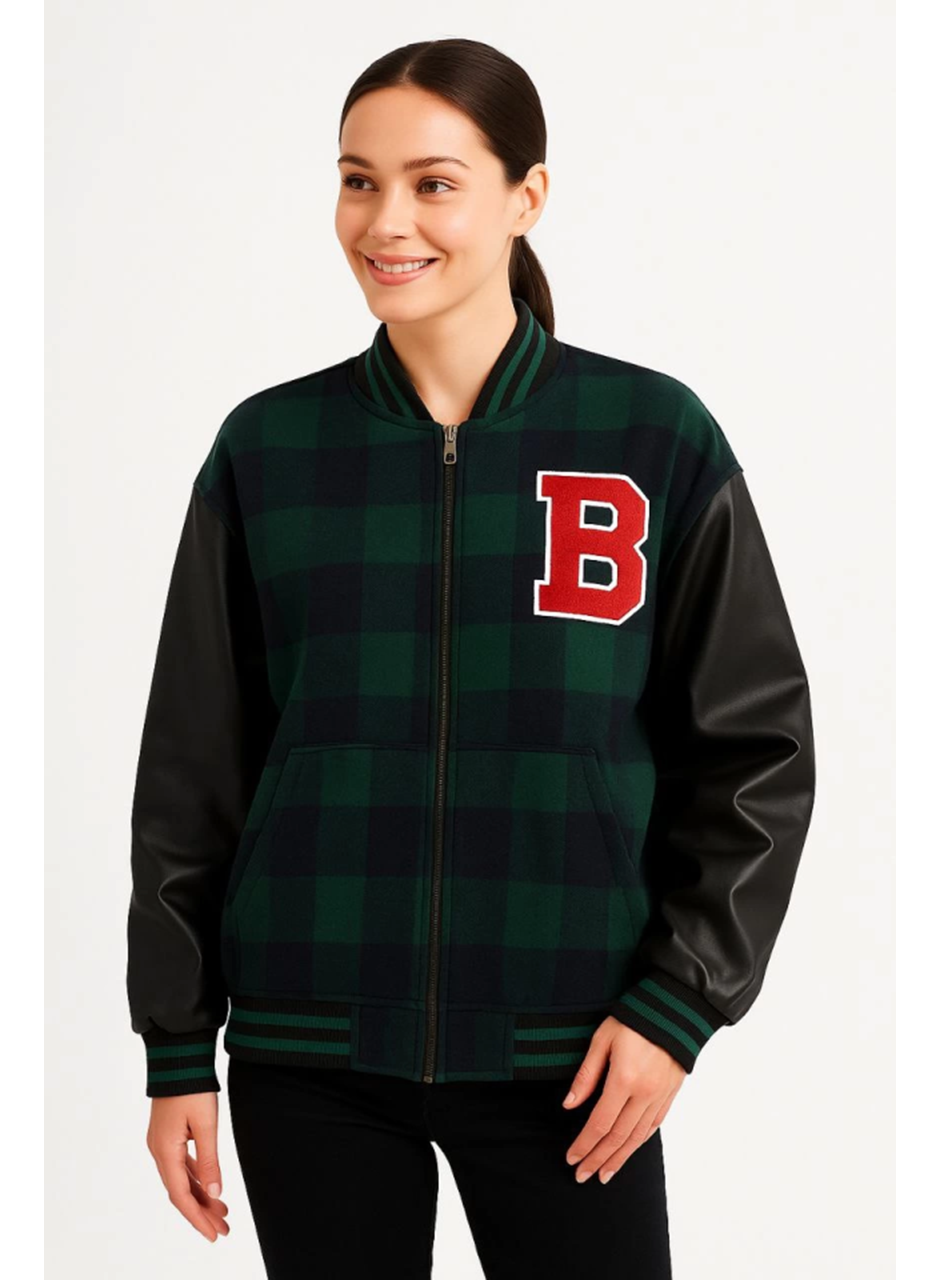 Kolları Suni Deri Içi Astarlı Oduncu Kolej Içi Ceket - Haki