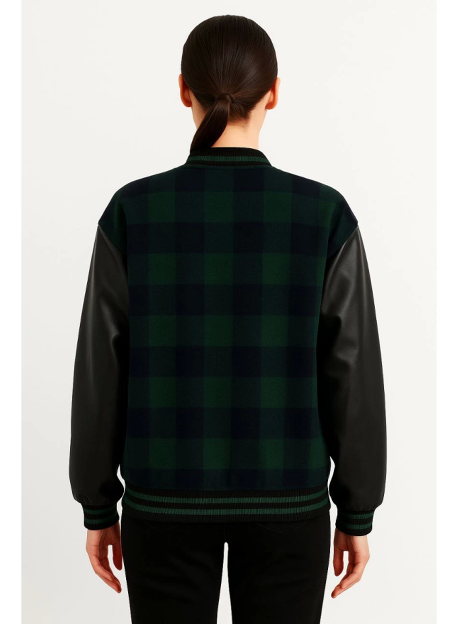 Kolları Suni Deri Içi Astarlı Oduncu Kolej Içi Ceket - Haki