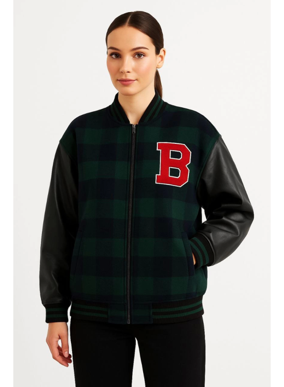 Kolları Suni Deri Içi Astarlı Oduncu Kolej Içi Ceket - Haki