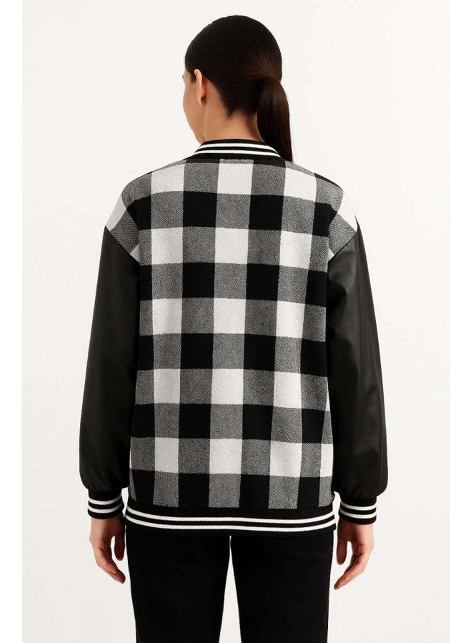 Kolları Suni Deri Içi Astarlı Oduncu Kolej Içi Ceket - Gri