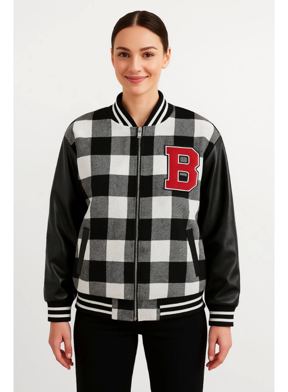 Kolları Suni Deri Içi Astarlı Oduncu Kolej Içi Ceket - Gri