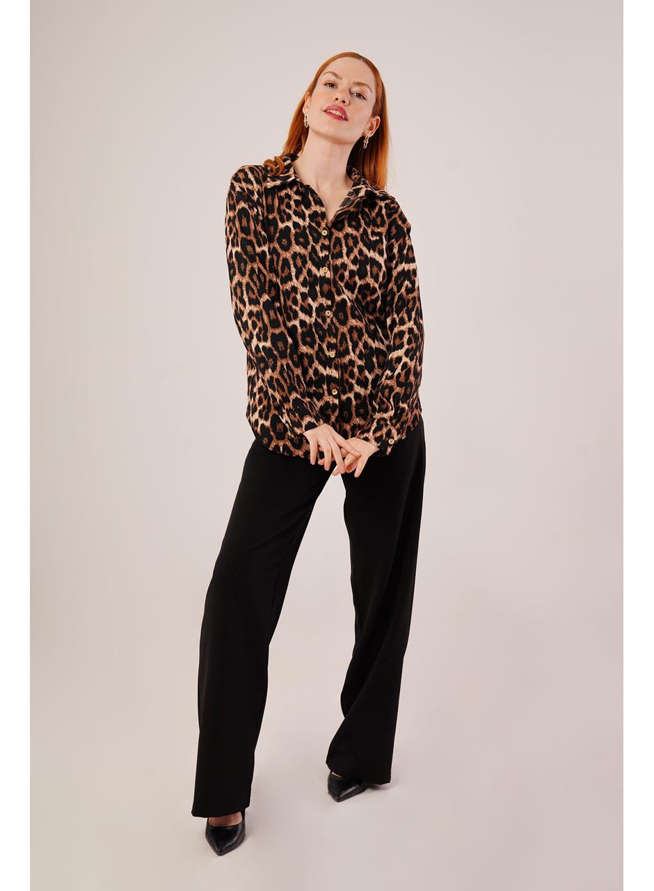 Leopar Desen Rahat Kalıp Gömlek