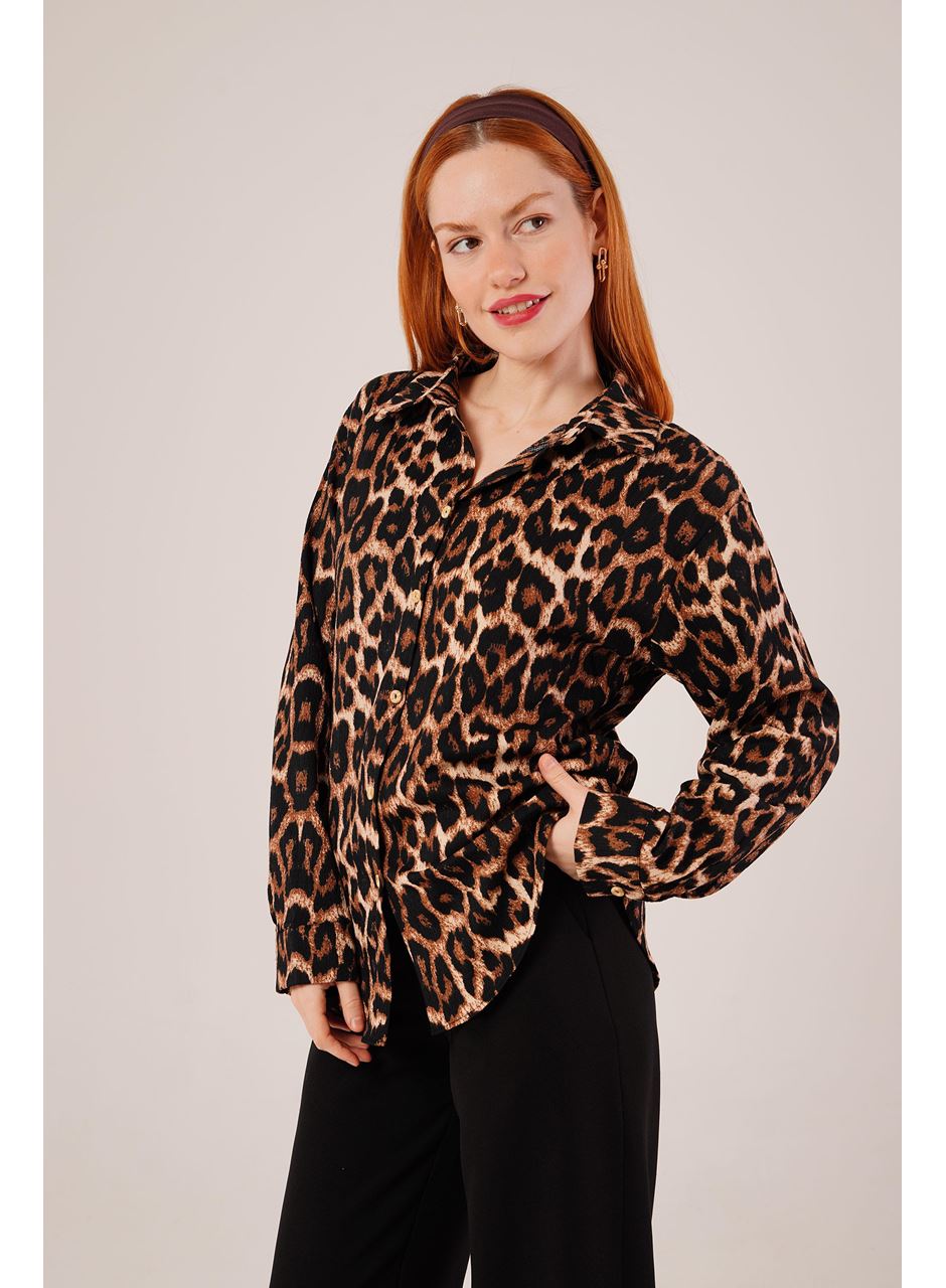 Leopar Desen Rahat Kalıp Gömlek