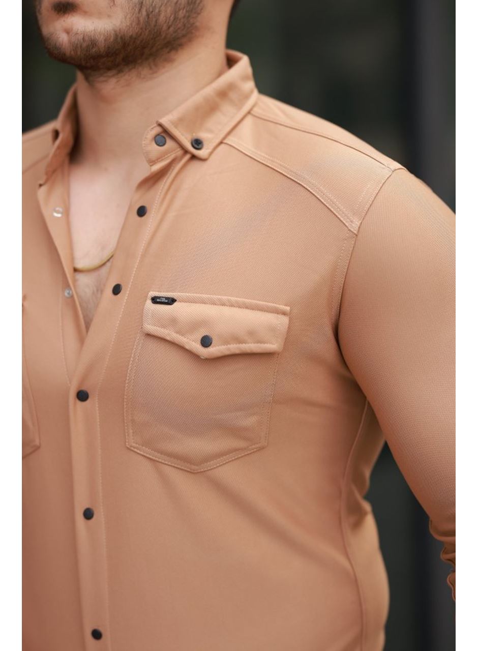 Erkek çift Cepli çıtçıt Düğmeli Uzun Kollu Gömlek