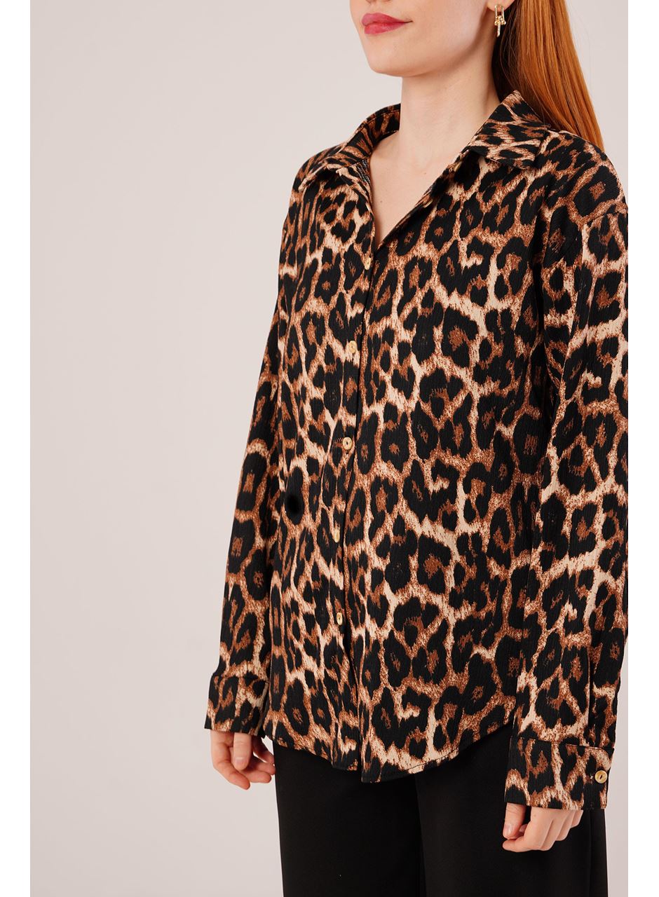 Leopar Desen Rahat Kalıp Gömlek