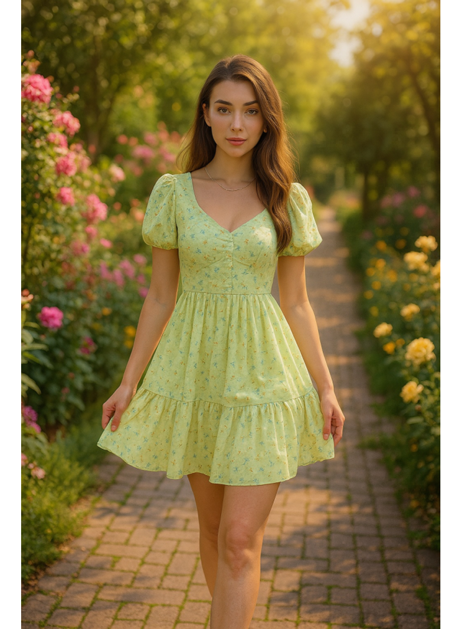 Yeşil Sırt Dekolteli Elbise