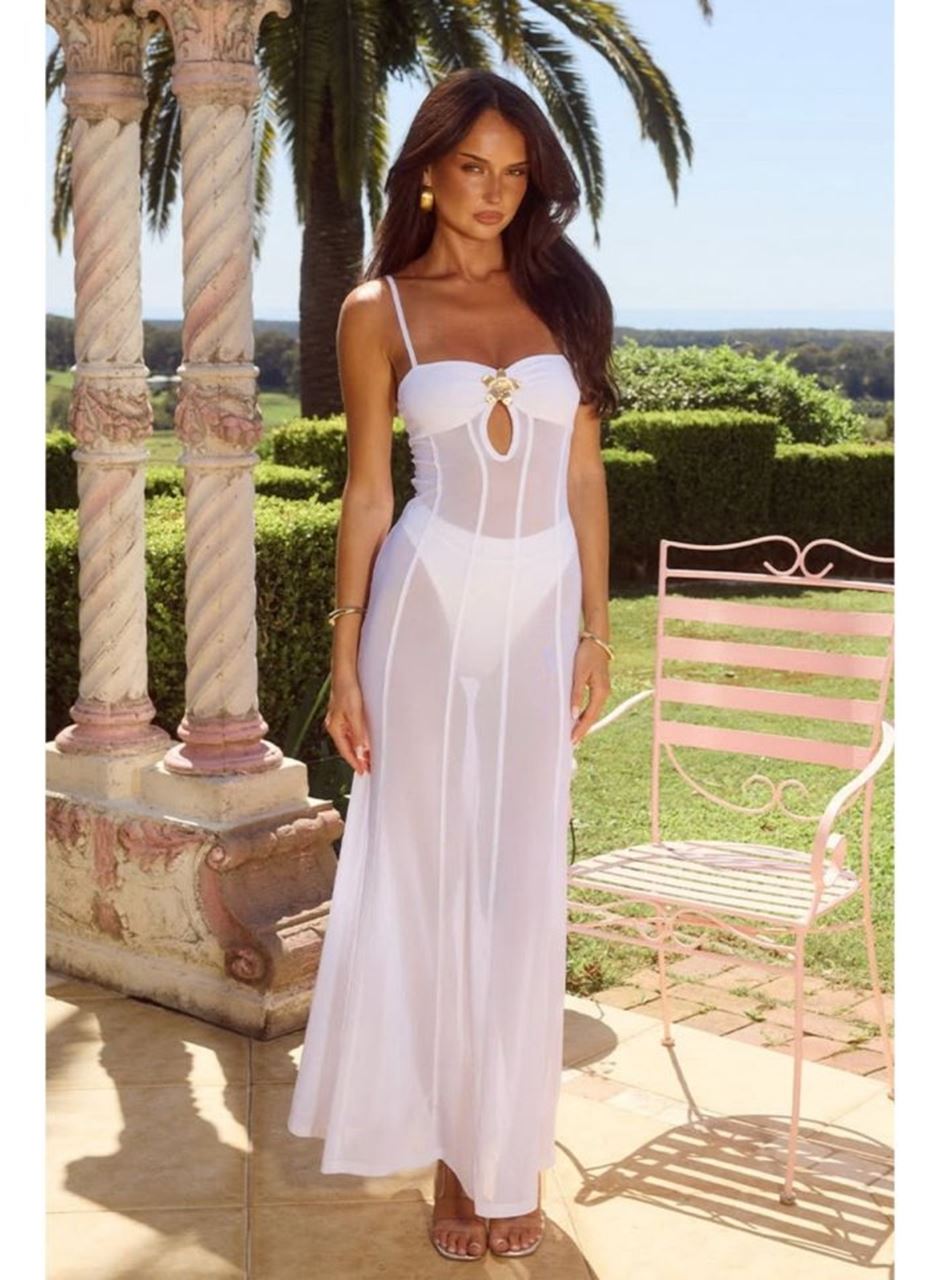 Kadın File Ve Sendy Kumaş Broş Detaylı Transparan Pareo