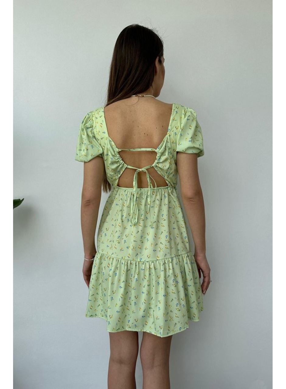 Yeşil Sırt Dekolteli Elbise