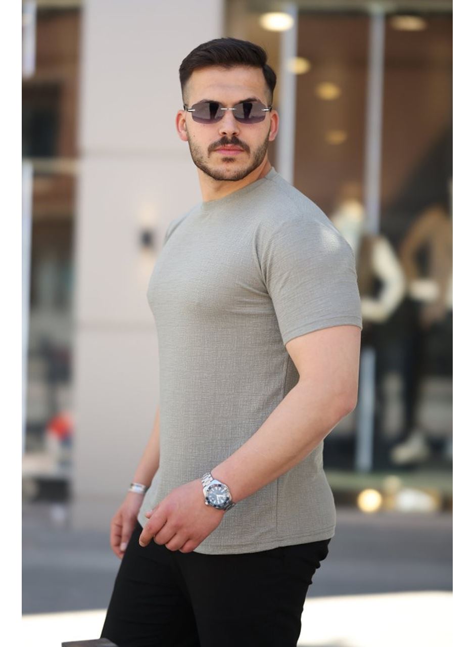 Erkek Ağaç Kabuğu Desenli Kısa Kollu T-shirt