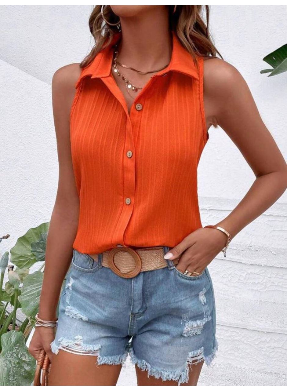 Kadın Sıfır Kol Pamela Kumaş Gömlek