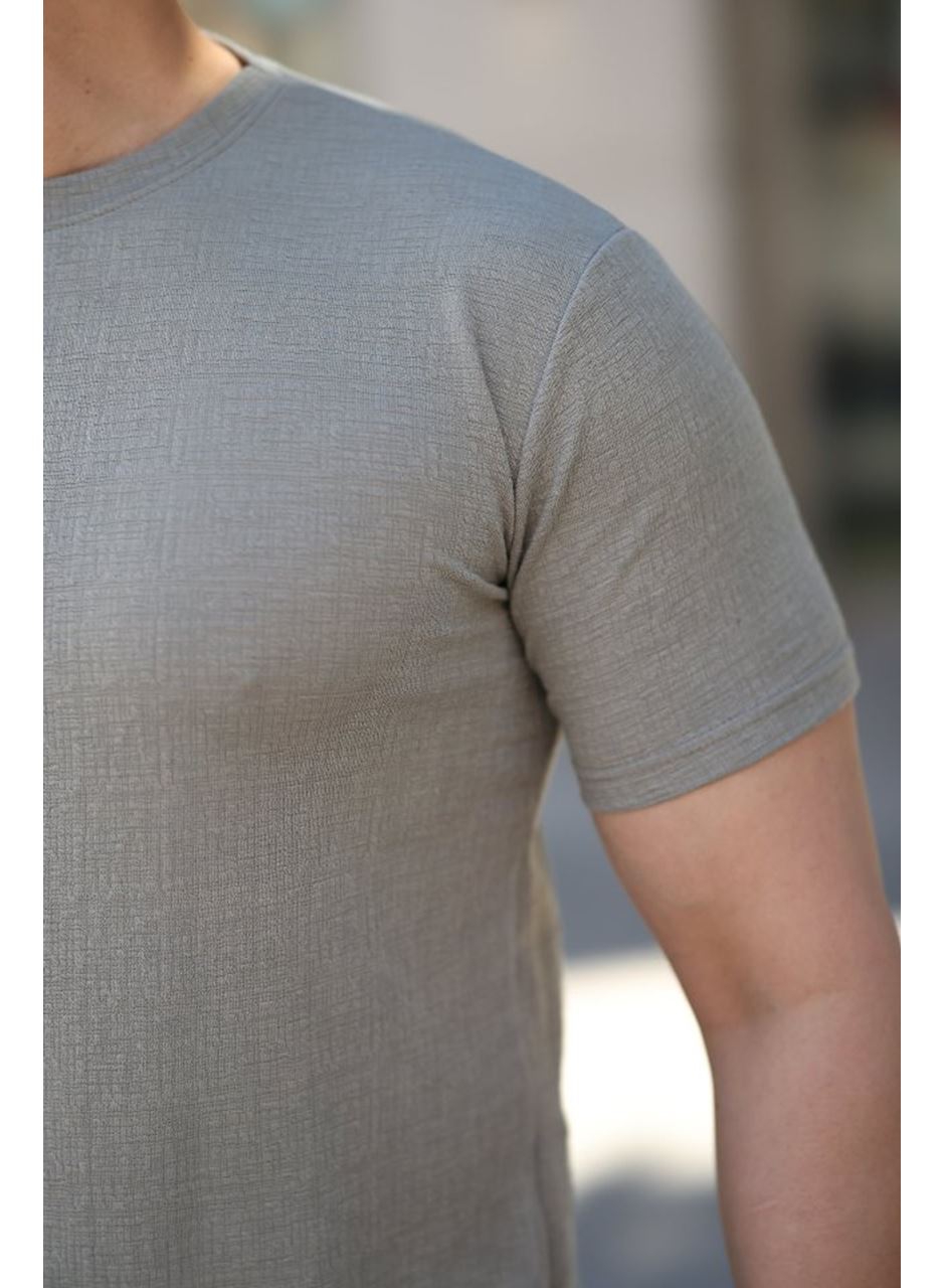 Erkek Ağaç Kabuğu Desenli Kısa Kollu T-shirt