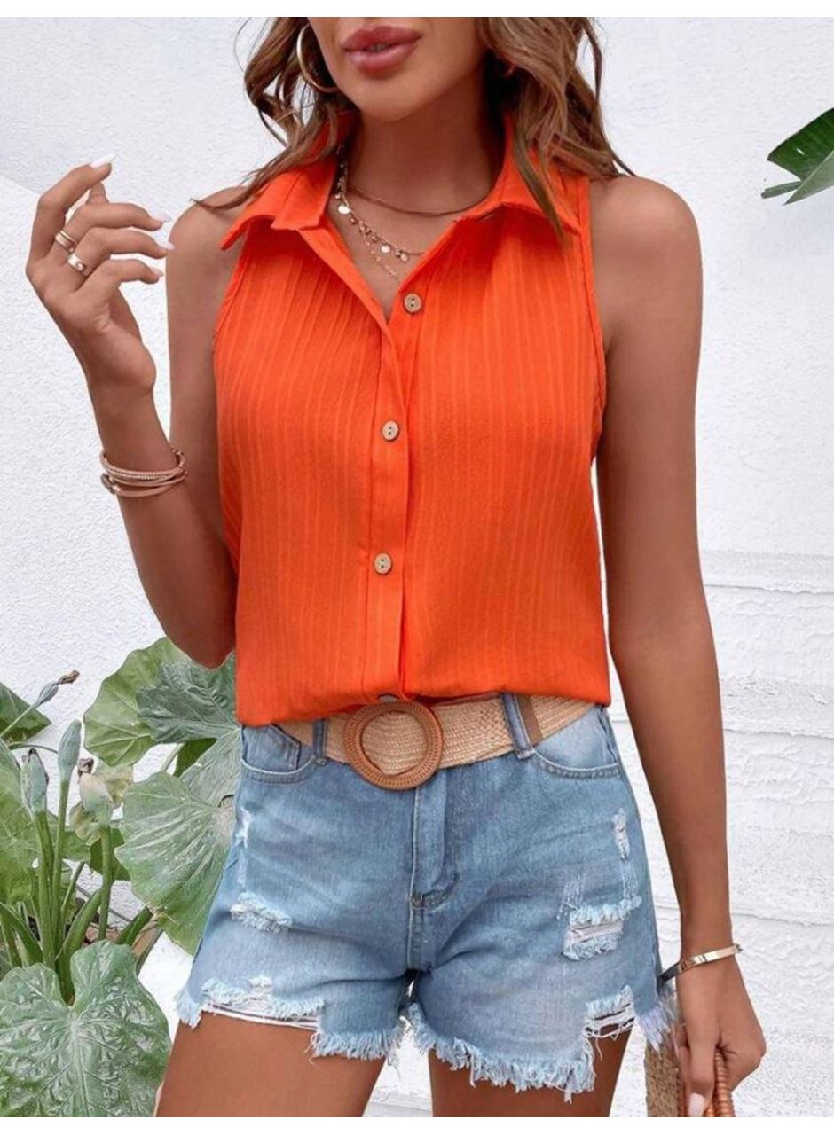 Kadın Sıfır Kol Pamela Kumaş Gömlek