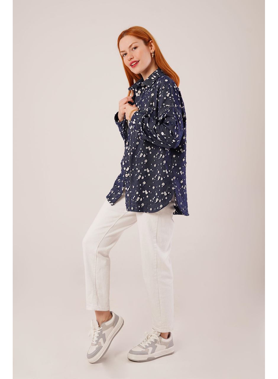 Eskitme Görünümlü Denim Mavi Gömlek