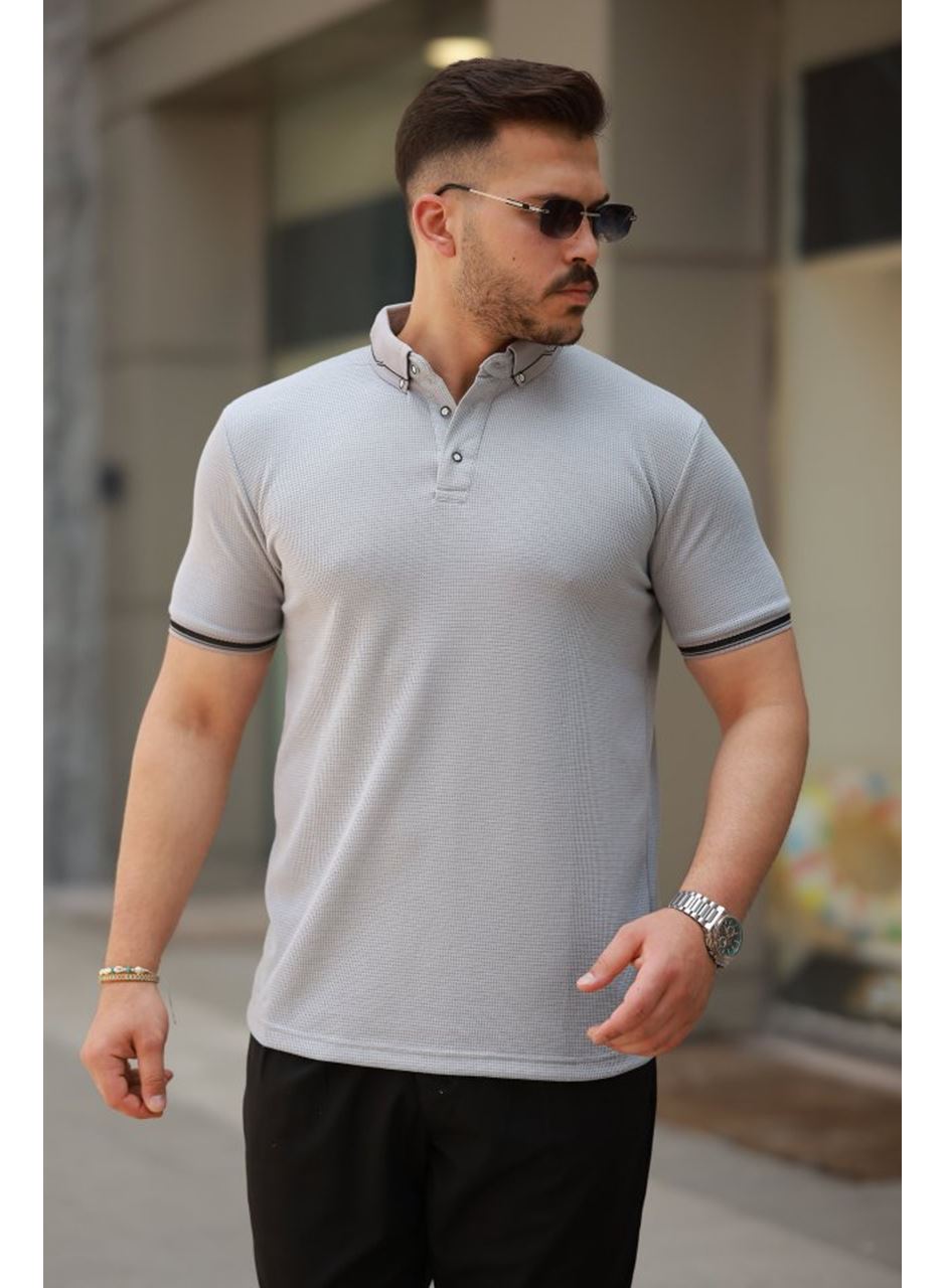 Erkek Düğmeli Yaka Waffle Kumaş Kısa Kollu Tişört