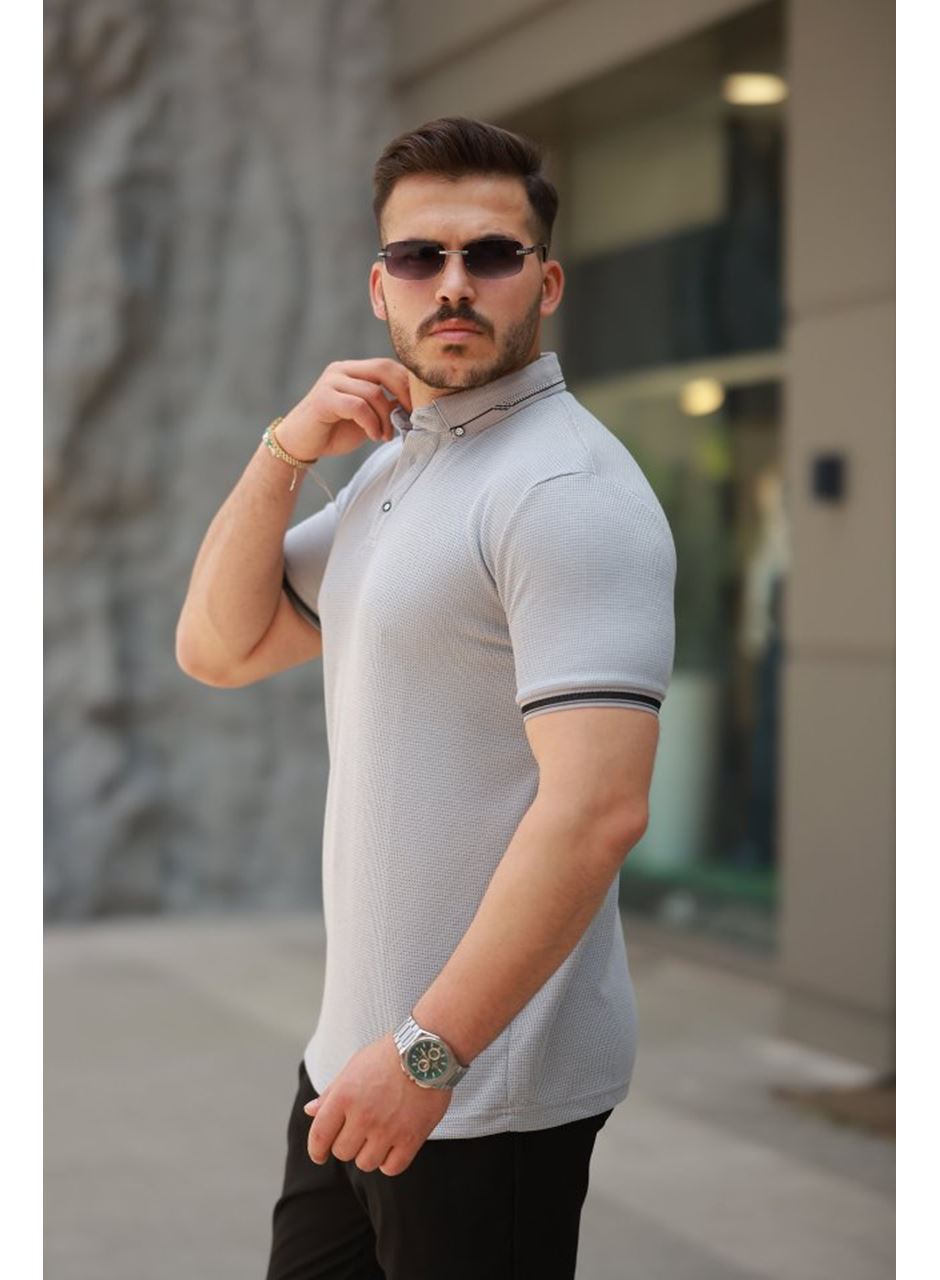 Erkek Düğmeli Yaka Waffle Kumaş Kısa Kollu Tişört