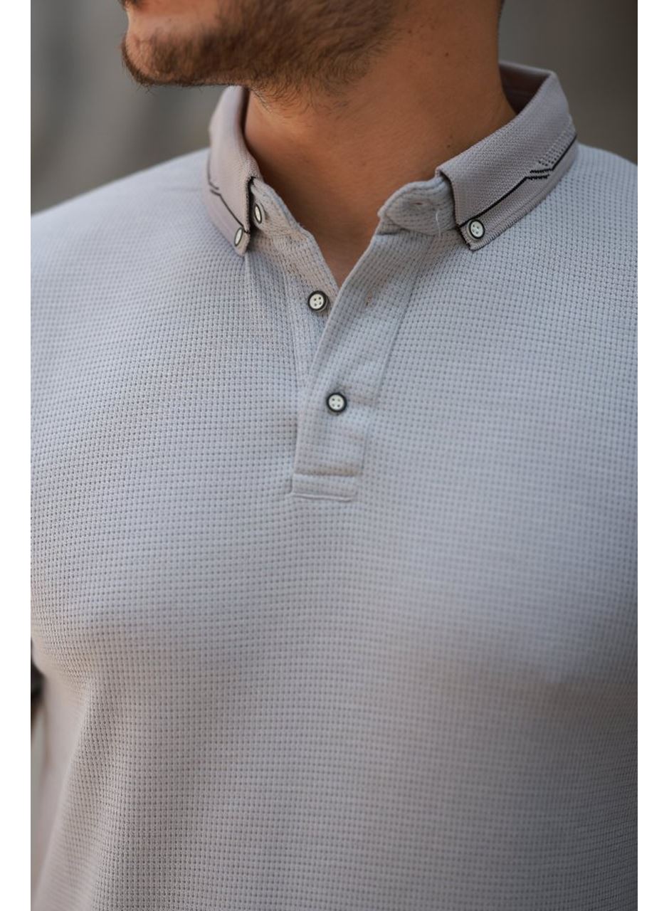 Erkek Düğmeli Yaka Waffle Kumaş Kısa Kollu Tişört