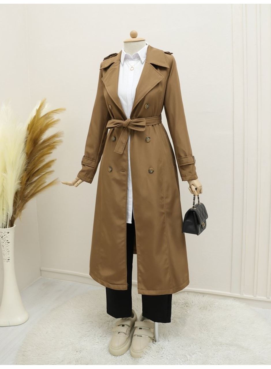 Astarlı Kemerli Trenckot -Taba