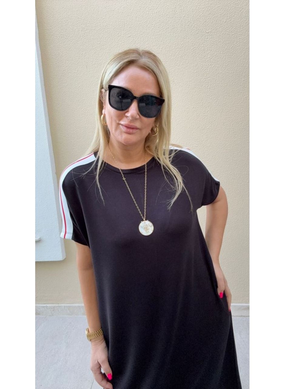 Kadın Kısa Kollu şerit Detay Midi Boy Elbise