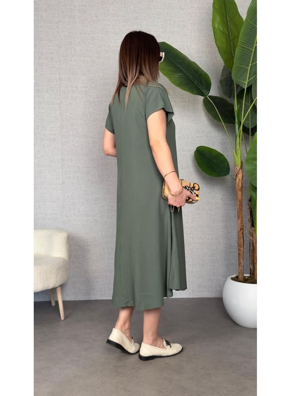 Kadın Kısa Kollu V Yaka Salaş Maxi Boy Elbise