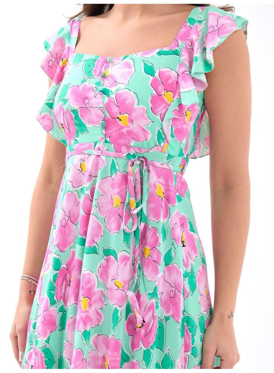 5370 ELBİSE-PEMBE GÜL DESEN