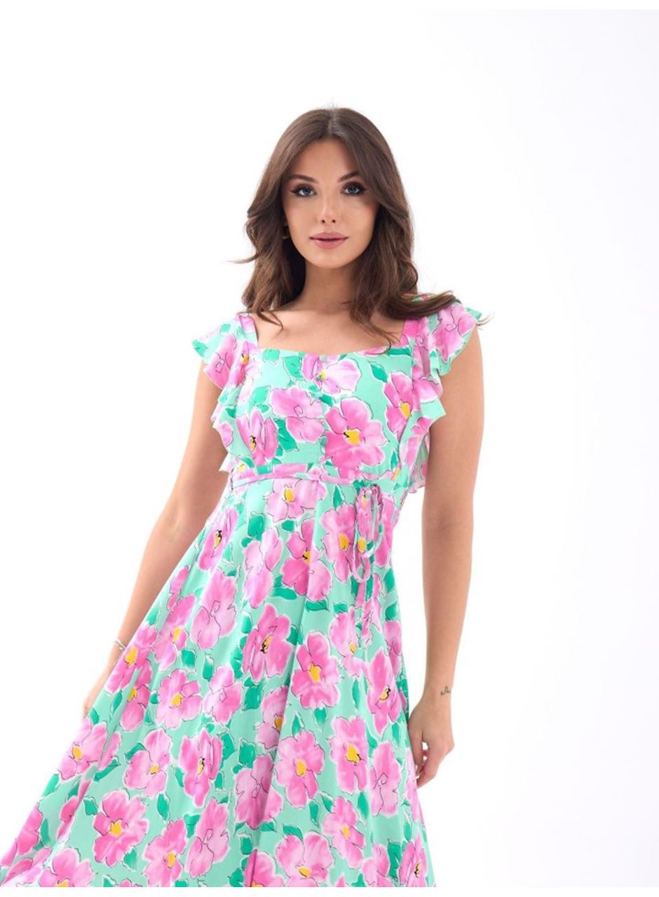 5370 ELBİSE-PEMBE GÜL DESEN