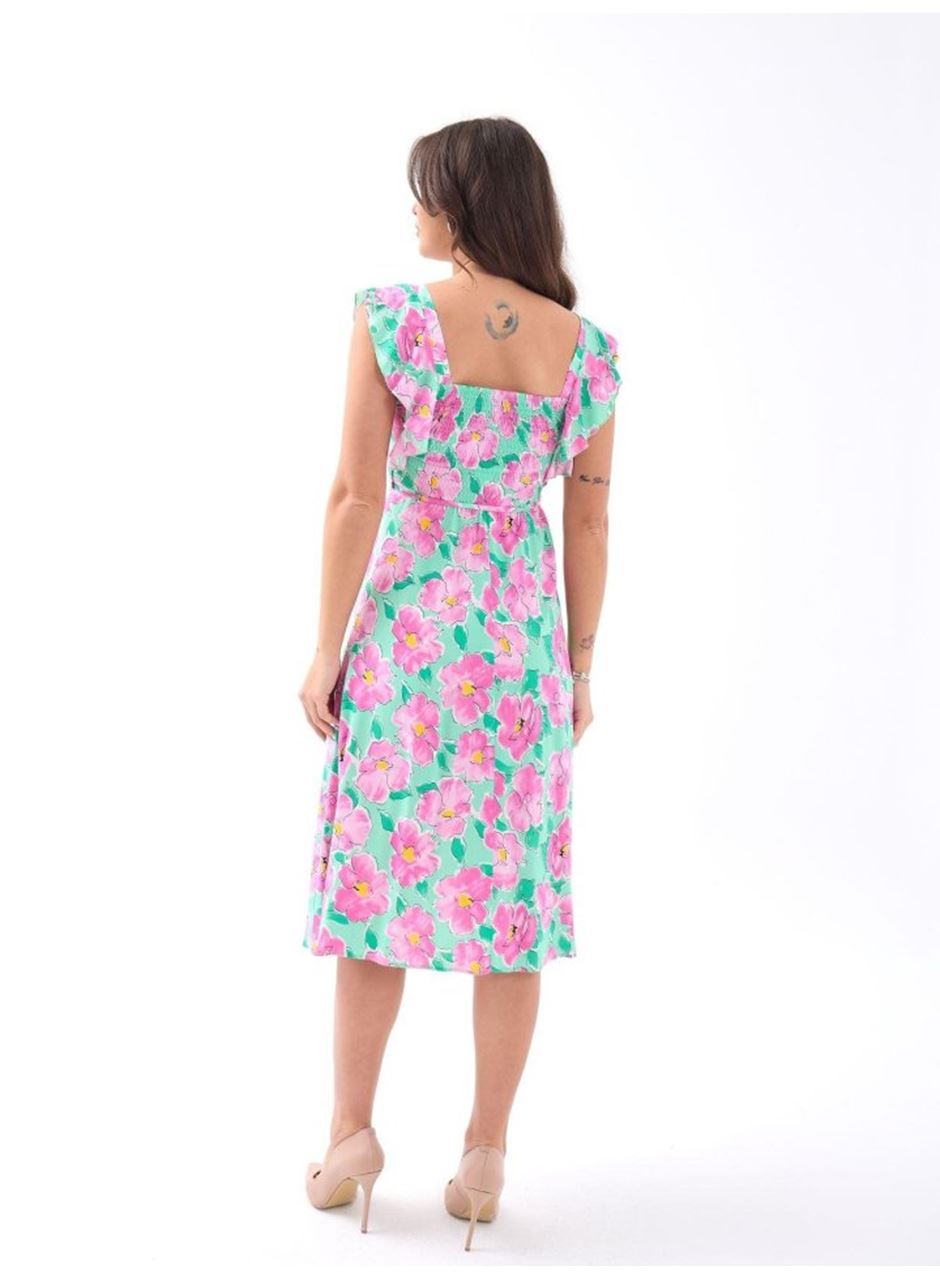 5370 ELBİSE-PEMBE GÜL DESEN