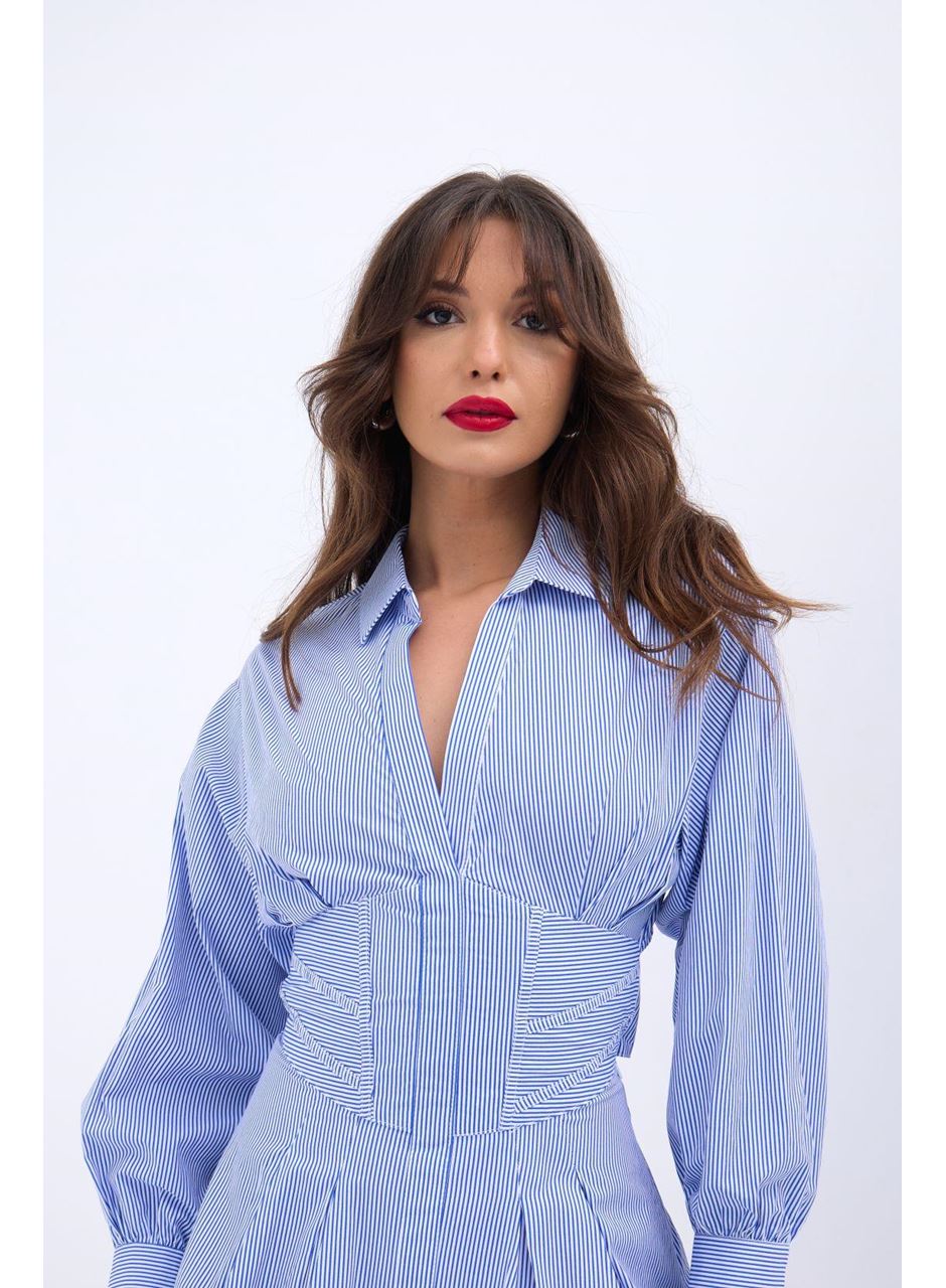 6558 ELBİSE-MAVİ BEYAZ ÇİZGİLİ