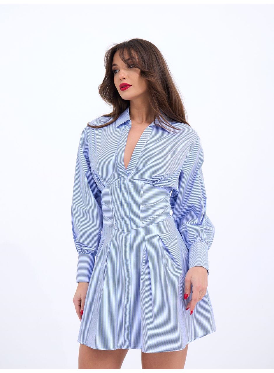 6558 ELBİSE-MAVİ BEYAZ ÇİZGİLİ