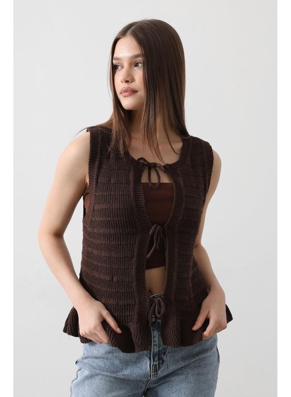 Önü Bağlamalı Yelek - Kahve