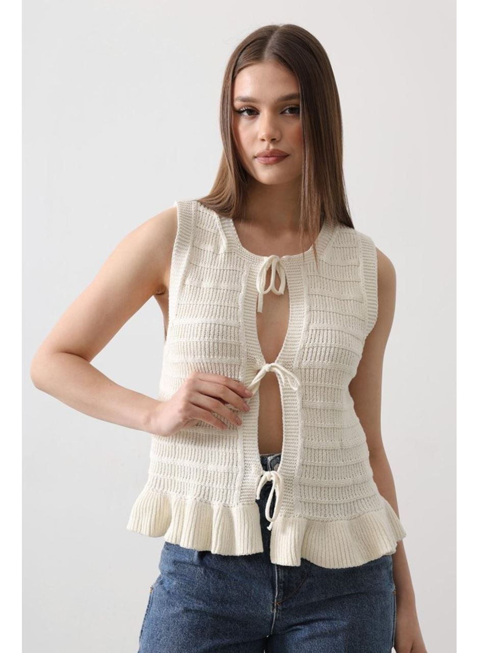 Önü Bağlamalı Yelek - Ekru
