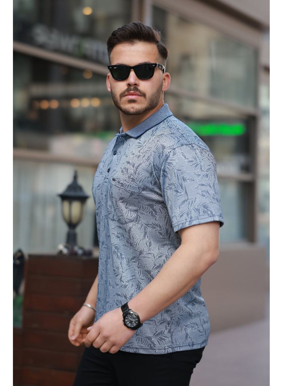 Erkek Yakalı Jakar Baskılı Kısa Kollu T-shirt