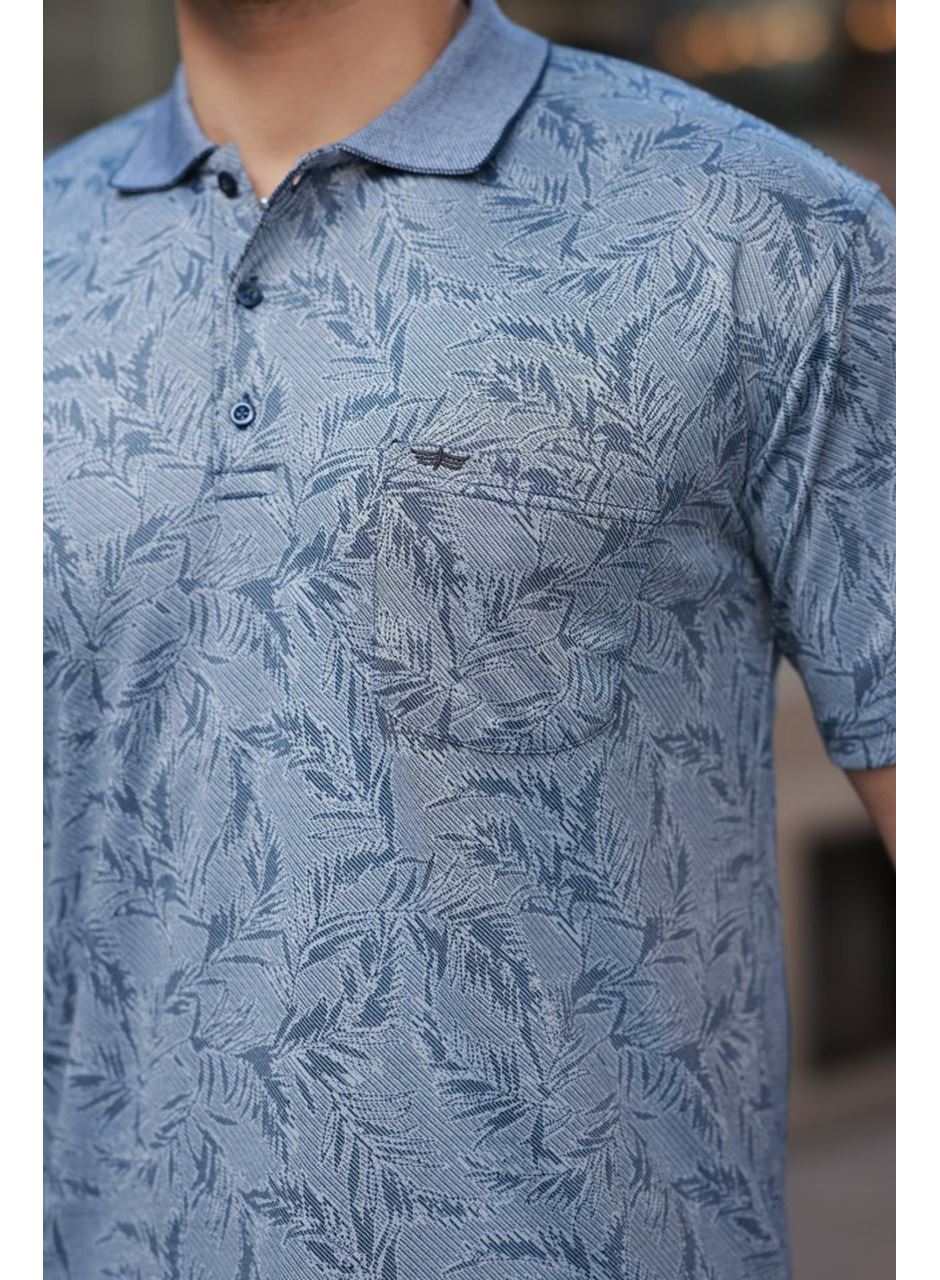 Erkek Yakalı Jakar Baskılı Kısa Kollu T-shirt