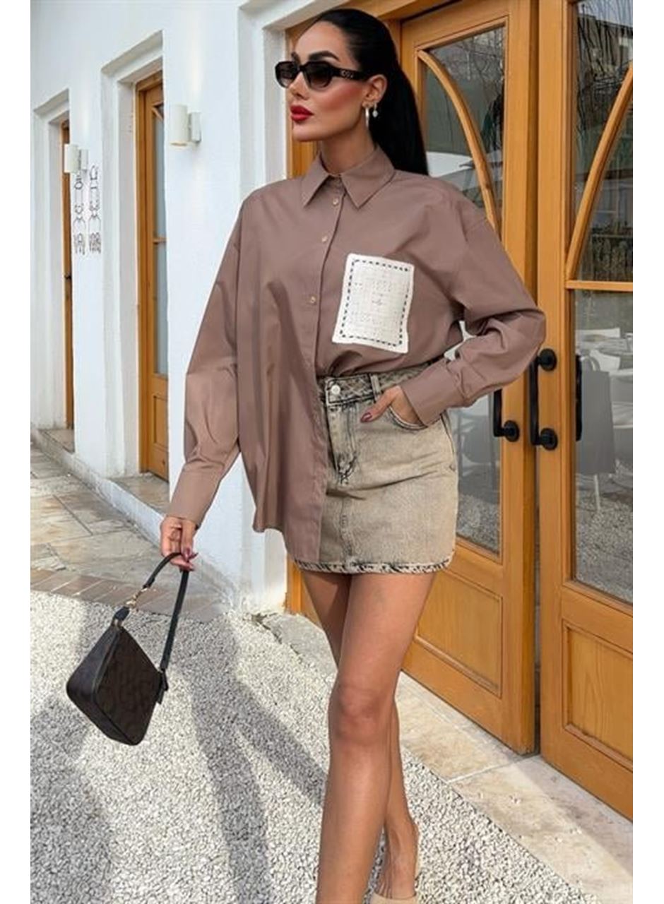 Süzine Cepli Arkası Yırtmaçlı Oversize Gömlek 3420