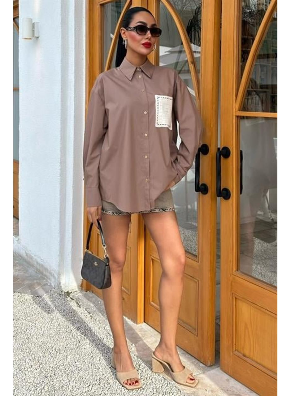 Süzine Cepli Arkası Yırtmaçlı Oversize Gömlek 3420