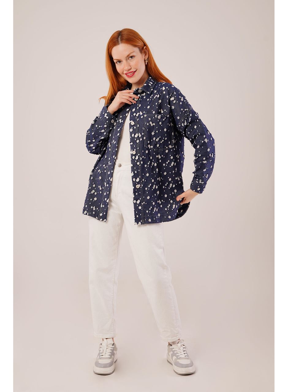Eskitme Görünümlü Denim Mavi Gömlek