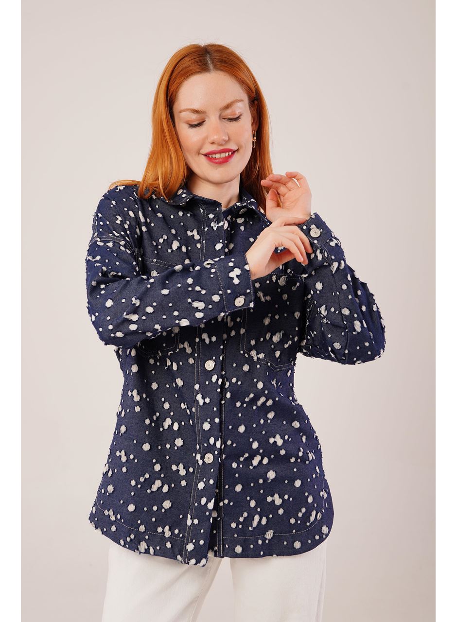 Eskitme Görünümlü Denim Mavi Gömlek