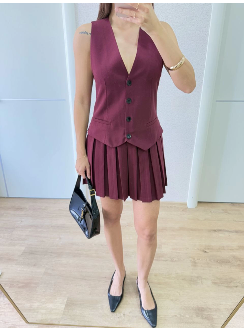 Takım Görünümlu Yelekli Mini Elbise- Bordo