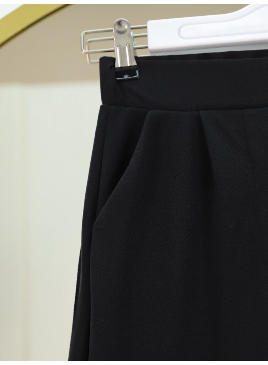 Cırtlı Fermuarlı Palazzo Pantolon -Siyah