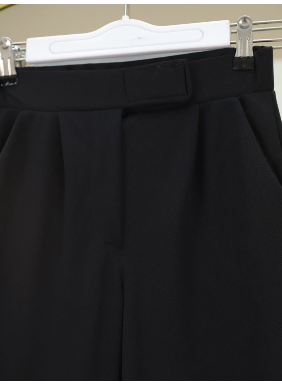 Cırtlı Fermuarlı Palazzo Pantolon -Siyah