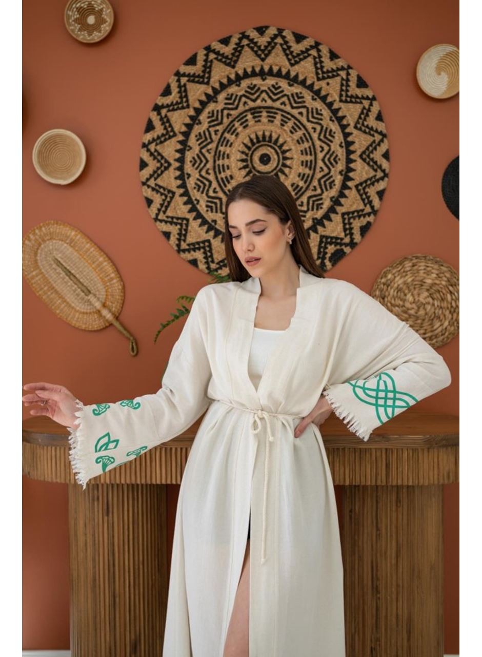 Yeşil Baskı Detay Keten Hırka